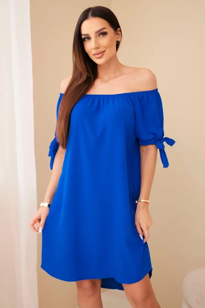 Sukienka wiązana na rękawach chabrowa