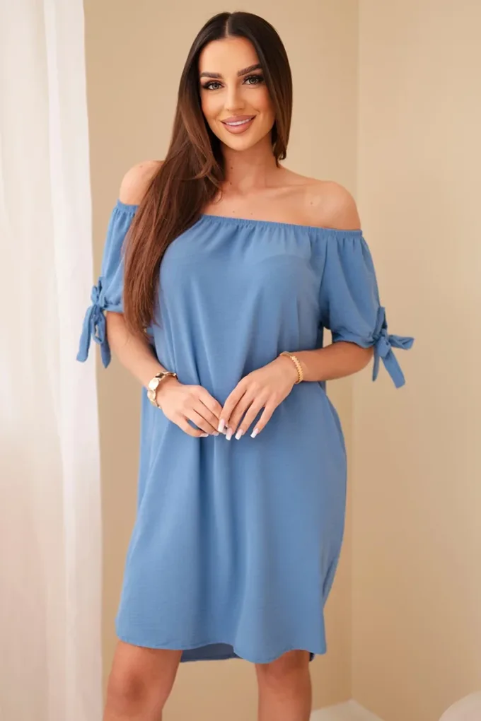 Sukienka wiązana na rękawach ciemno jeansowa