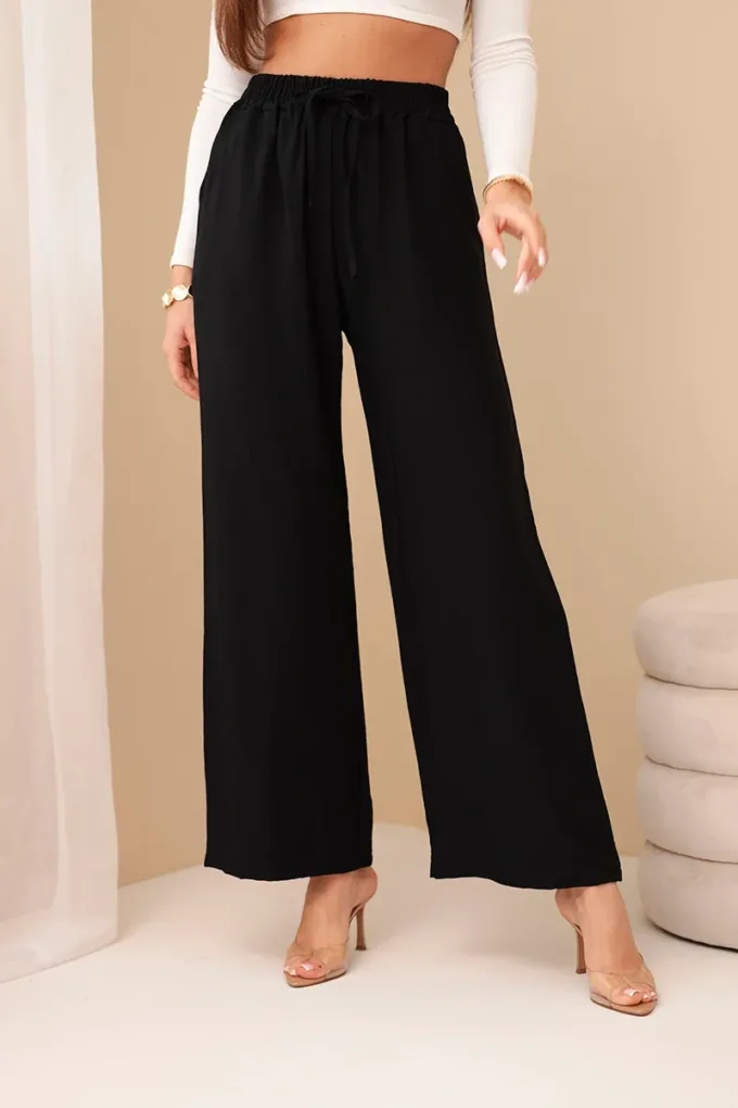 Spodnie z wiskozy z szeroką nogawką czarne