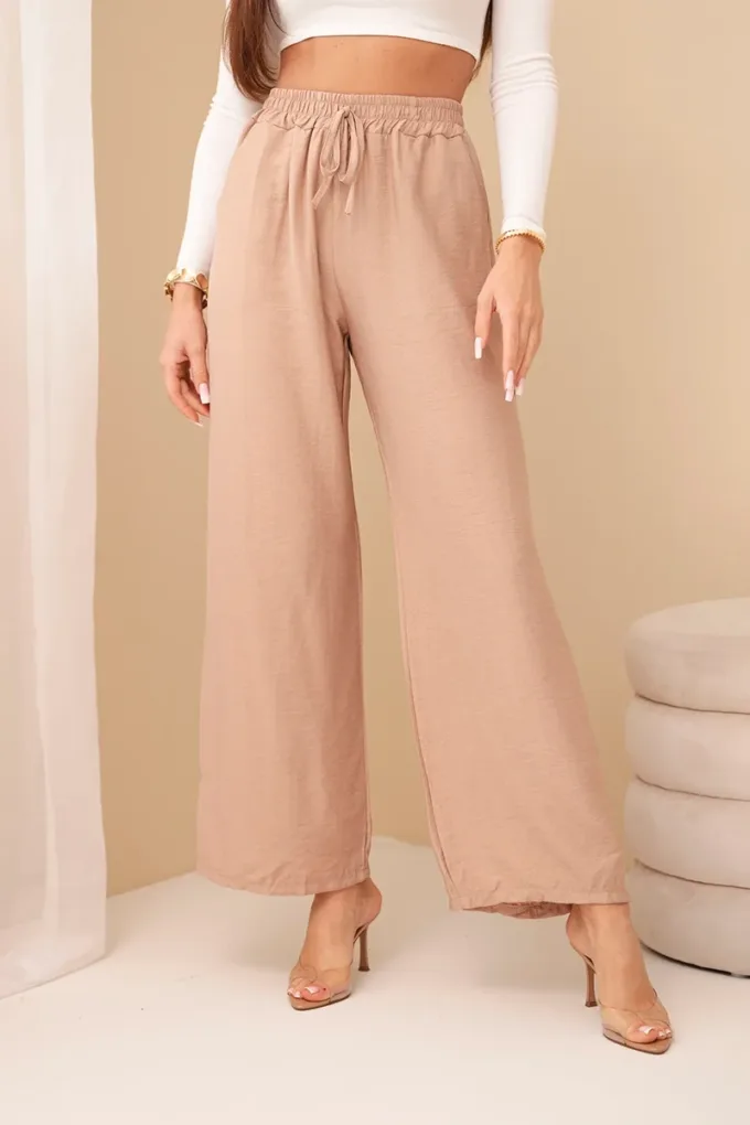 Spodnie z wiskozy z szeroką nogawką camelowe