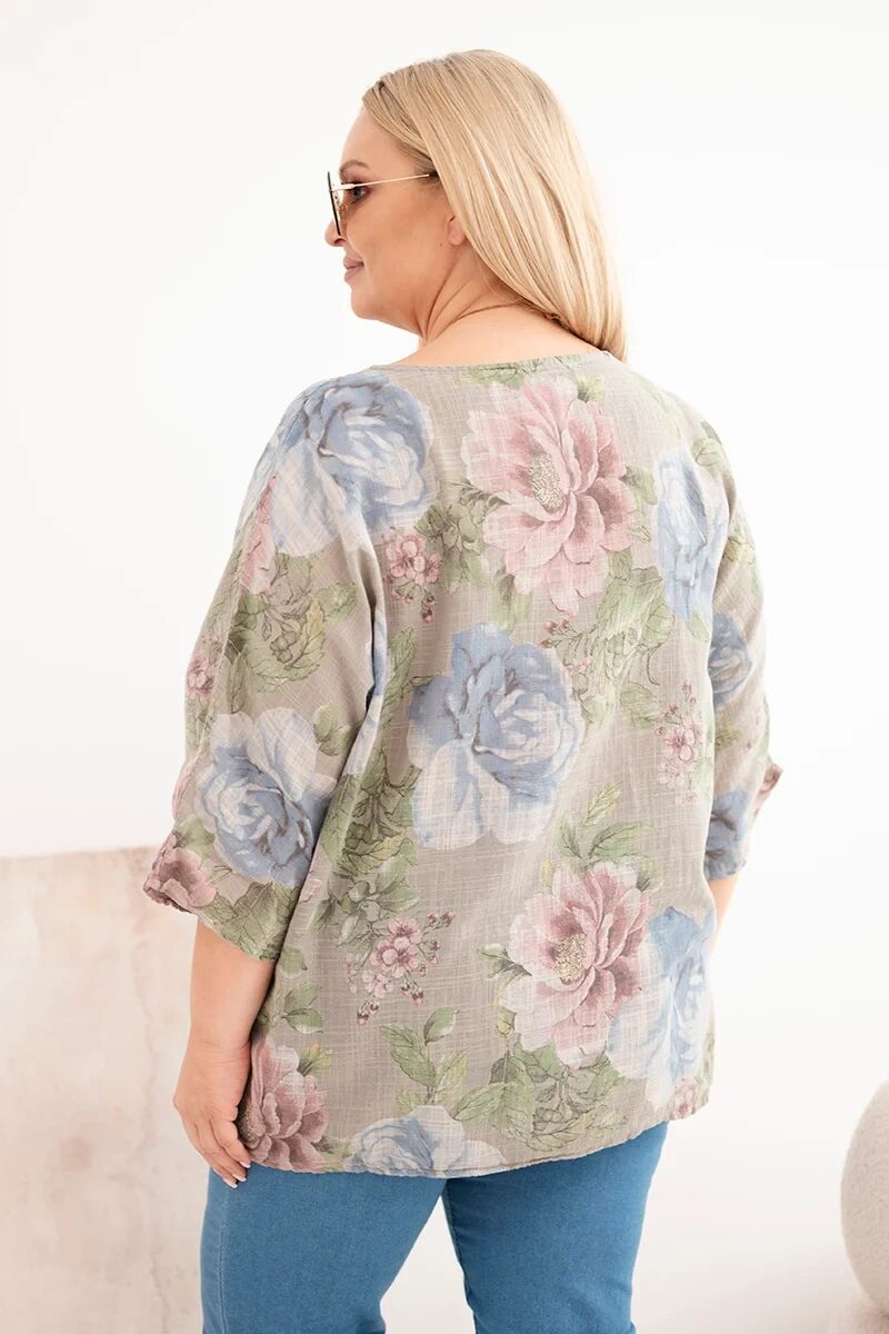 Bluzka damska bawełniana Plus Size z krótkim rękawem i kwiatowym wzorem fango - obrazek 3