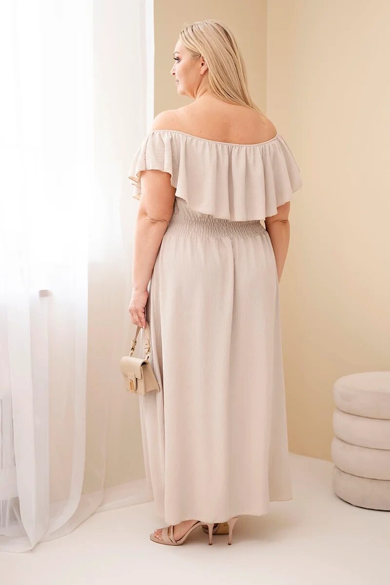 Sukienka damska Plus Size z falbaną i elastyczną talią beżowa - obrazek 3