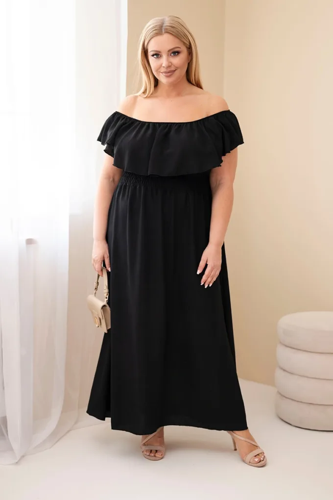 Sukienka damska Plus Size z falbaną i elastyczną talią czarna