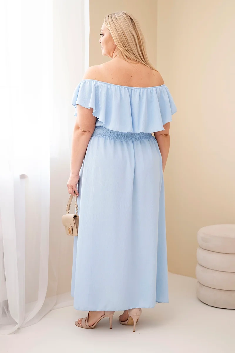 Sukienka damska Plus Size z falbaną i elastyczną talią niebieska - obrazek 3