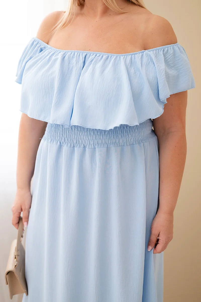 Sukienka damska Plus Size z falbaną i elastyczną talią niebieska - obrazek 4