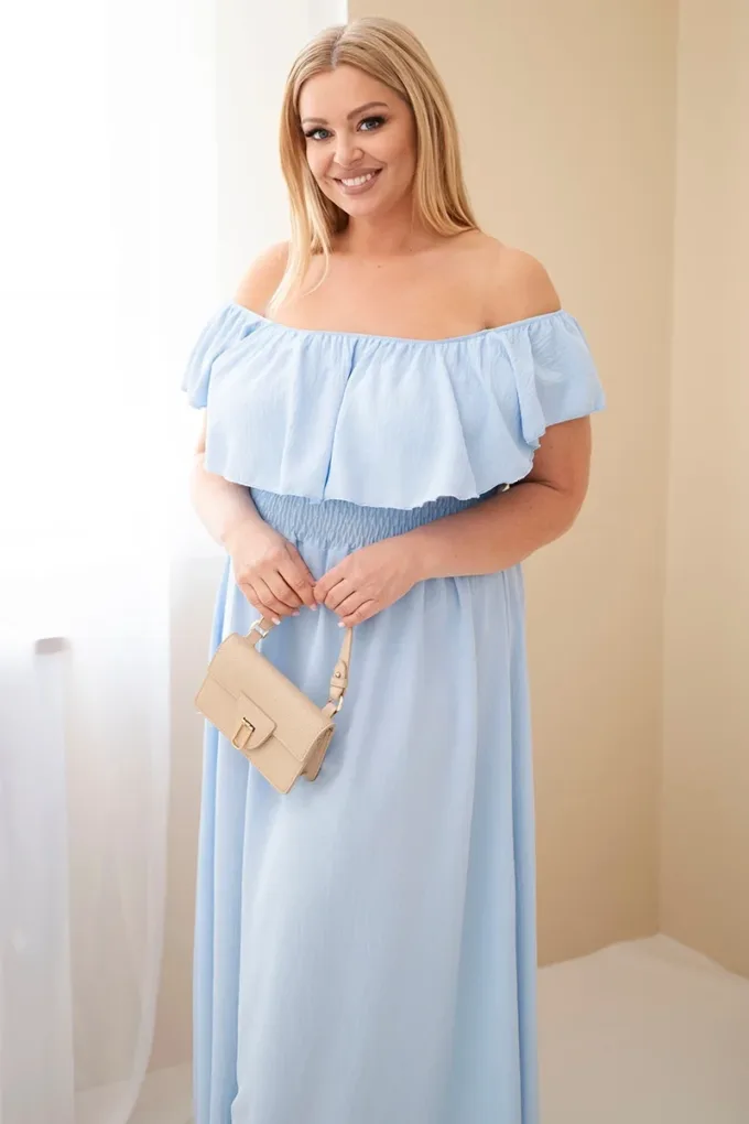 Sukienka damska Plus Size z falbaną i elastyczną talią niebieska