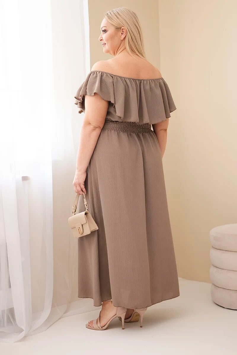 Sukienka damska Plus Size z falbaną i elastyczną talią fango - obrazek 3