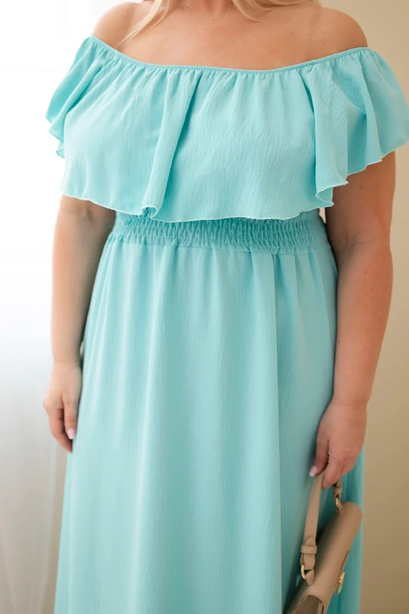 Sukienka damska Plus Size z falbaną i elastyczną talią miętowa - obrazek 4