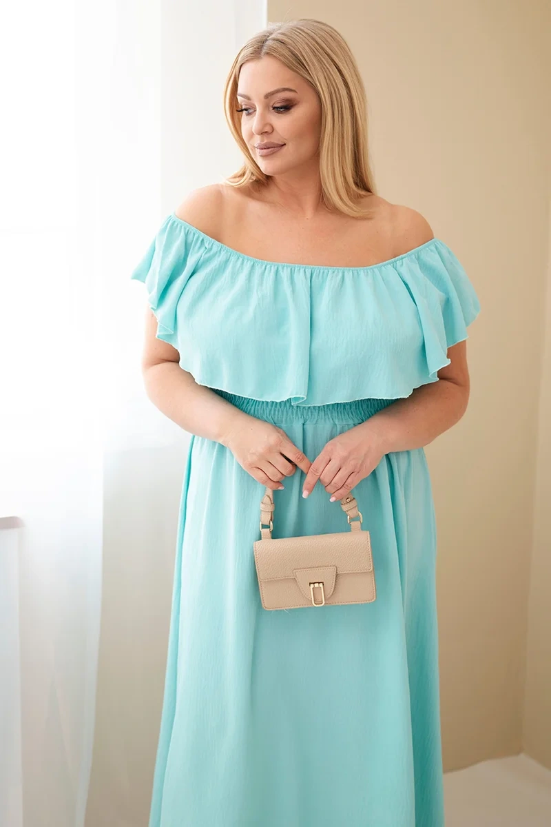 Sukienka damska Plus Size z falbaną i elastyczną talią miętowa