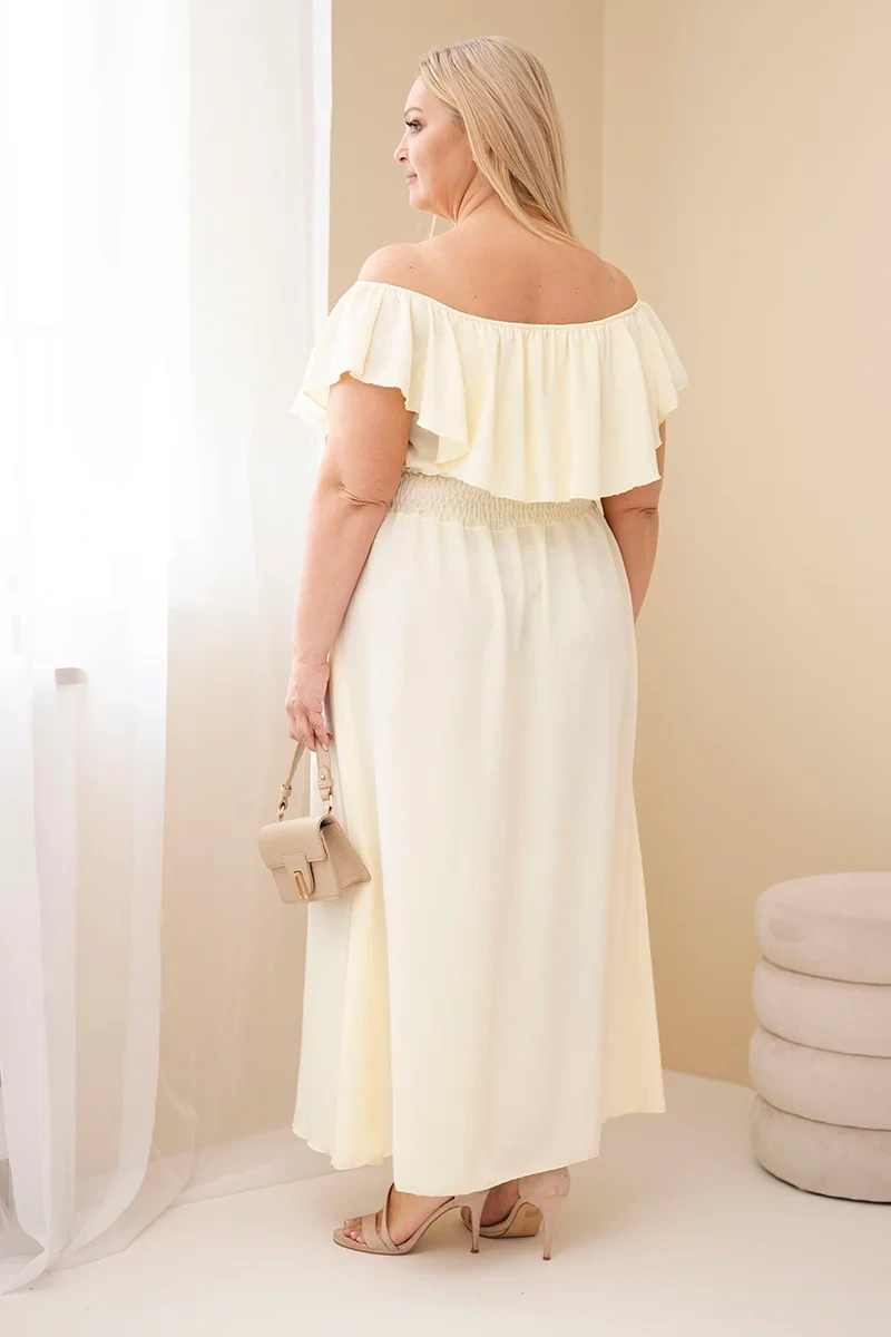Sukienka damska Plus Size z falbaną i elastyczną talią żółta - obrazek 3