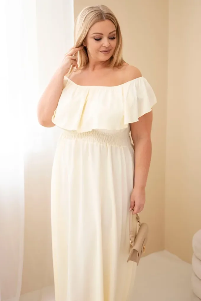 Sukienka damska Plus Size z falbaną i elastyczną talią żółta