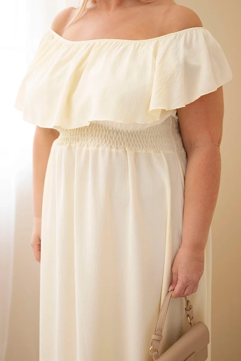 Sukienka damska Plus Size z falbaną i elastyczną talią żółta - obrazek 4