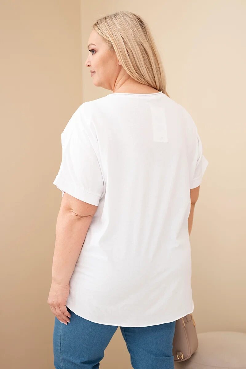 Bluzka damska bawełniana Plus Size z haftowanymi kwiatami biała - obrazek 4