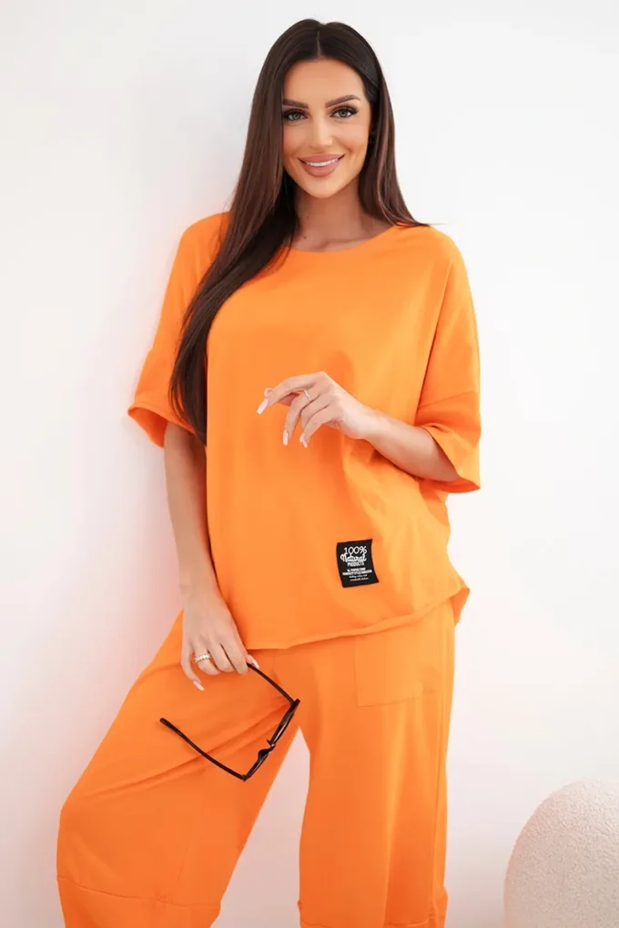 Komplet bawełniany bluzka + spodnie pomarańczowy