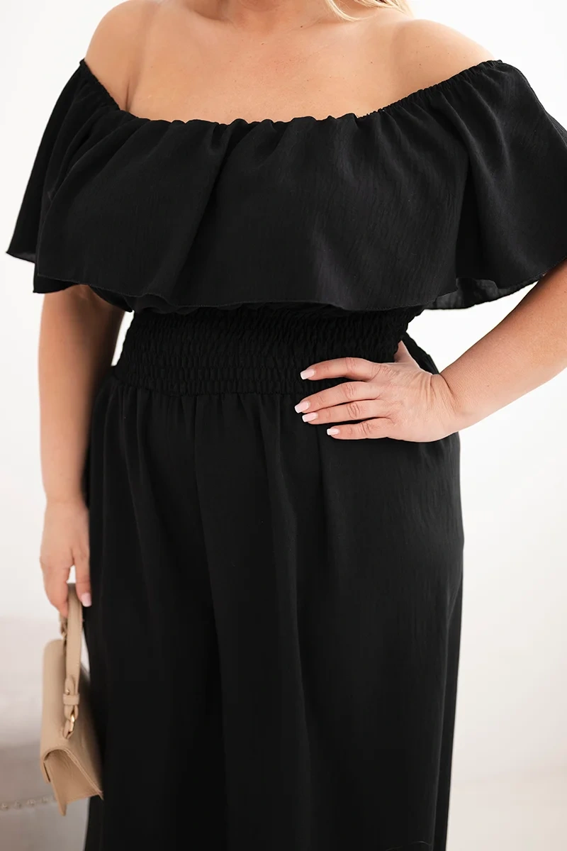 Kombinezon damski wiskozowy Plus Size hiszpanka z falbaną i szeroką nogawką czarny - obrazek 4
