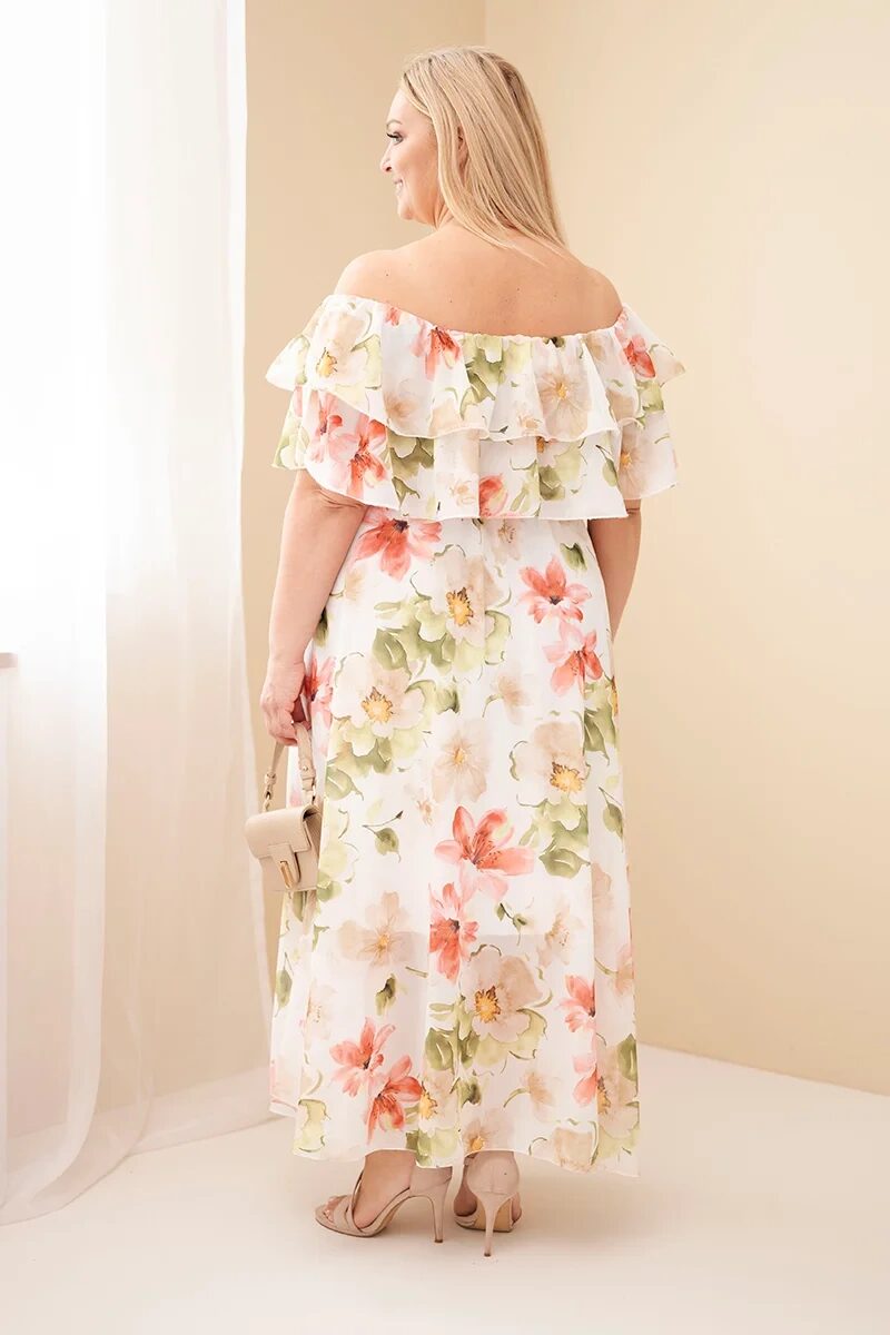 Sukienka damska wiskozowa Plus Size z falbaną hiszpanka i elastyczną talią maxi oliwkowa - obrazek 3