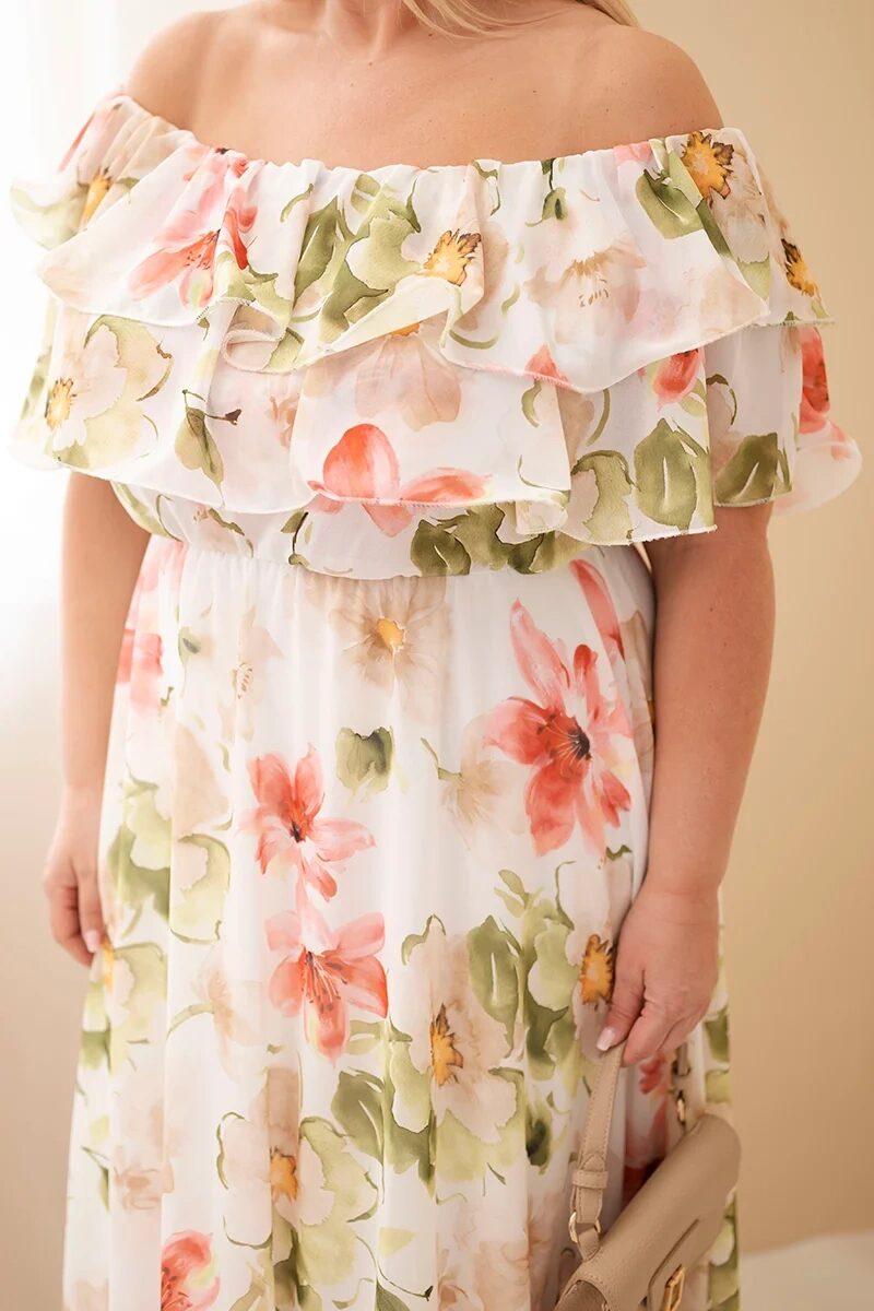 Sukienka damska wiskozowa Plus Size z falbaną hiszpanka i elastyczną talią maxi oliwkowa - obrazek 4