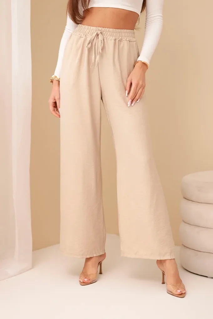 Spodnie z wiskozy z szeroką nogawką ciemno beżowe