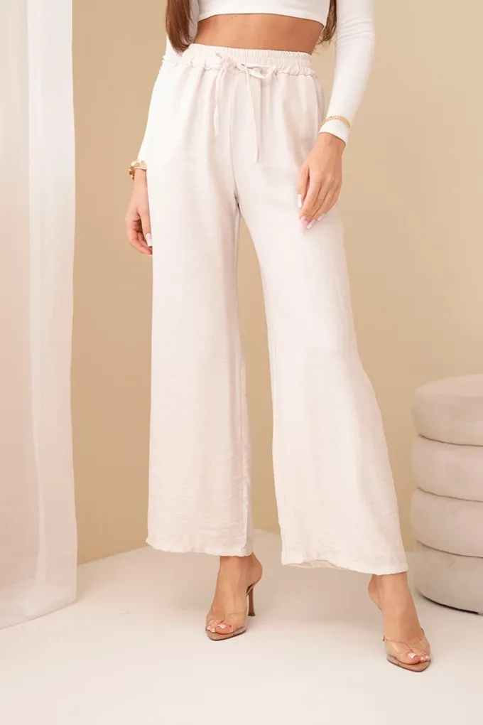 Spodnie z wiskozy z szeroką nogawką beżowe