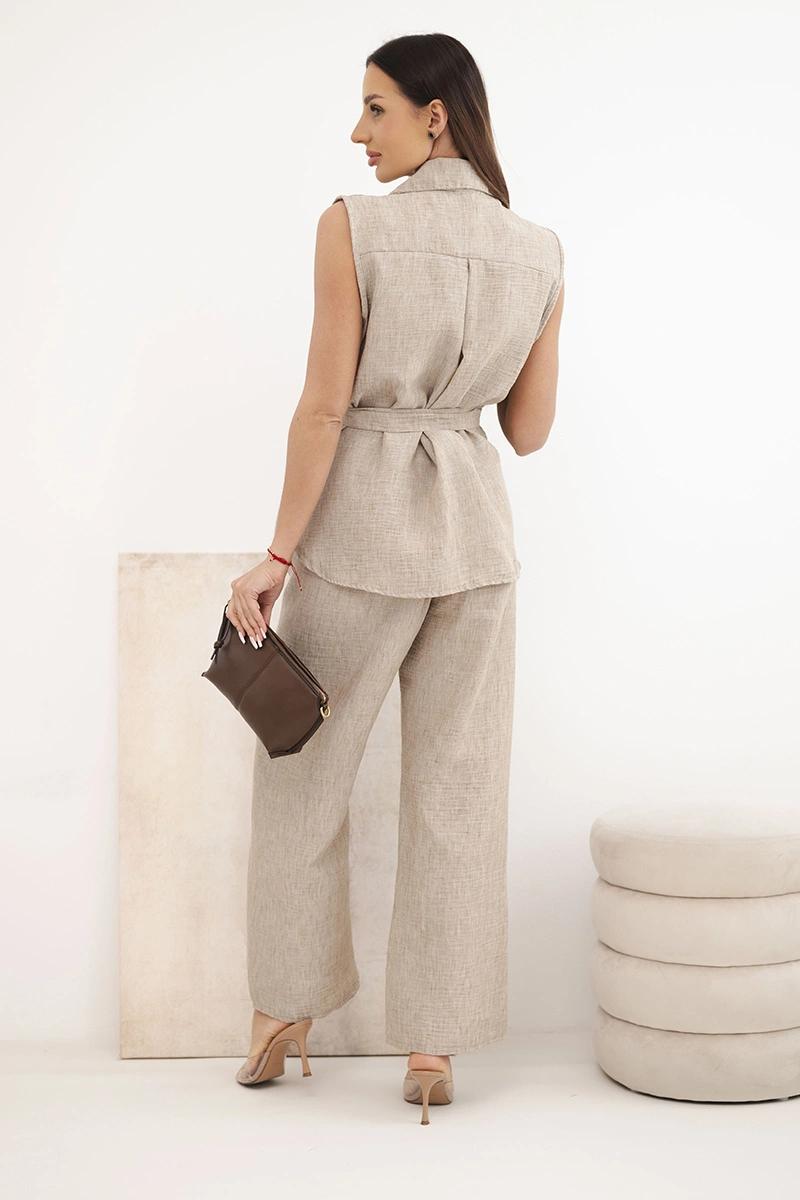 Komplet damski z wiązaną bluzką i szerokimi spodniami fango - obrazek 4