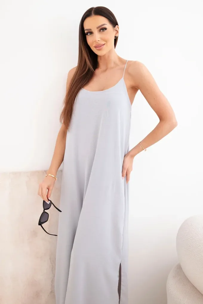 Sukienka długa na ramiączka szara