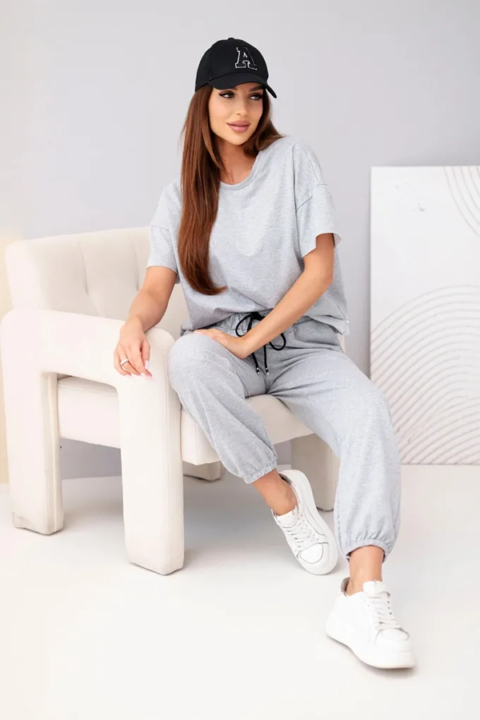 Komplet dasmki bawełniany bluzka krótki rękaw i spodnie dresowe szary