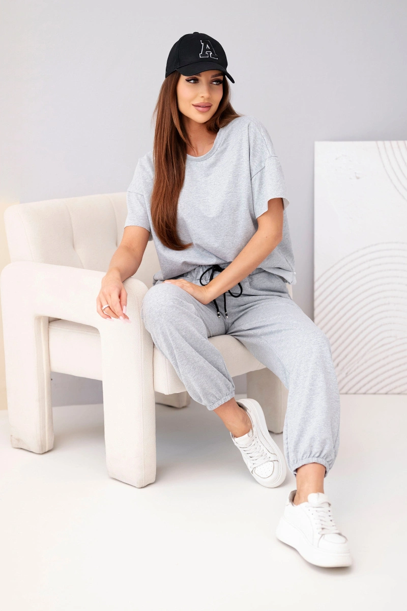 Komplet dasmki bawełniany bluzka krótki rękaw i spodnie dresowe szary