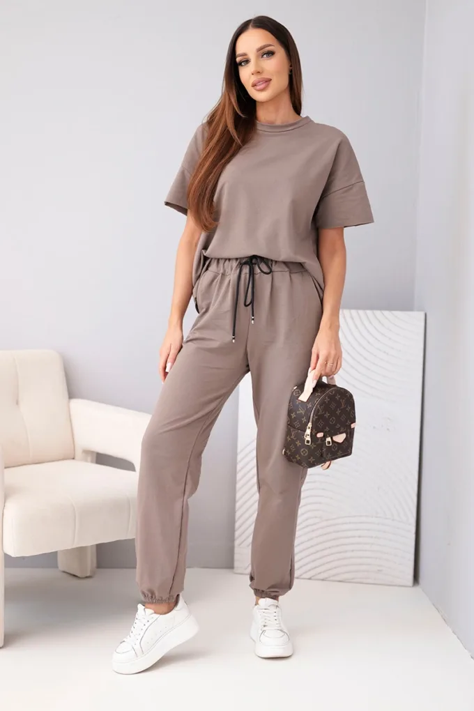 Komplet dasmki bawełniany bluzka krótki rękaw i spodnie dresowe fango