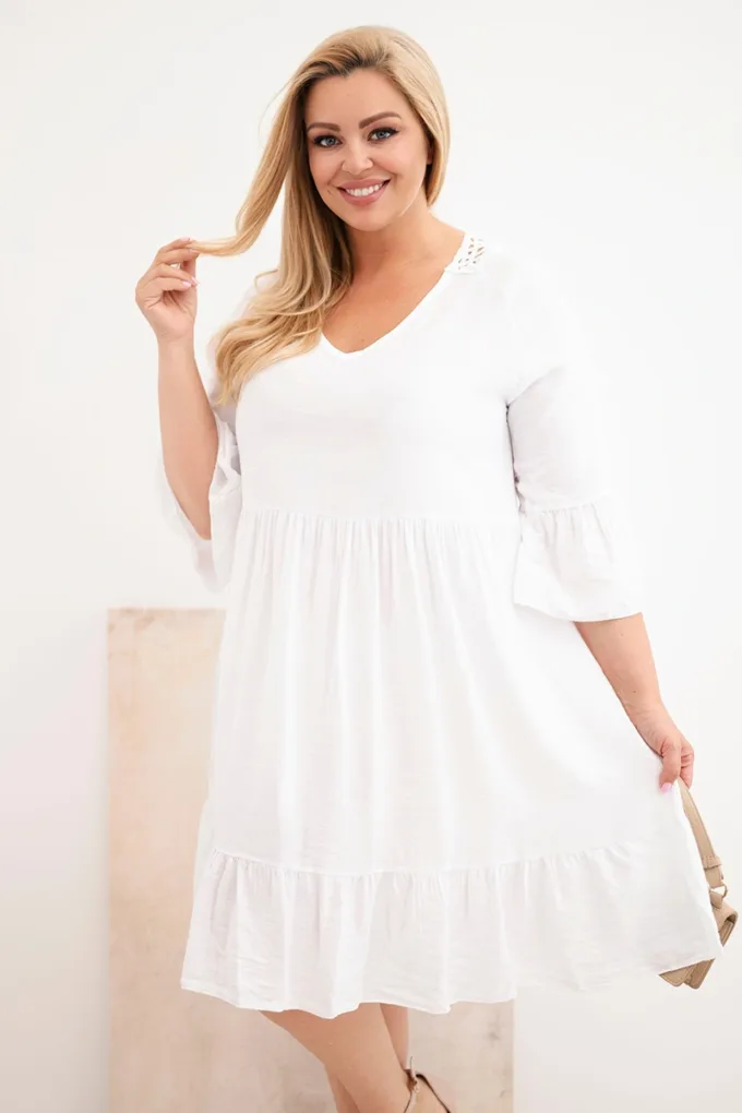 Sukienka damska Plus Size wiskozowa z ażurowym zdobieniem biała