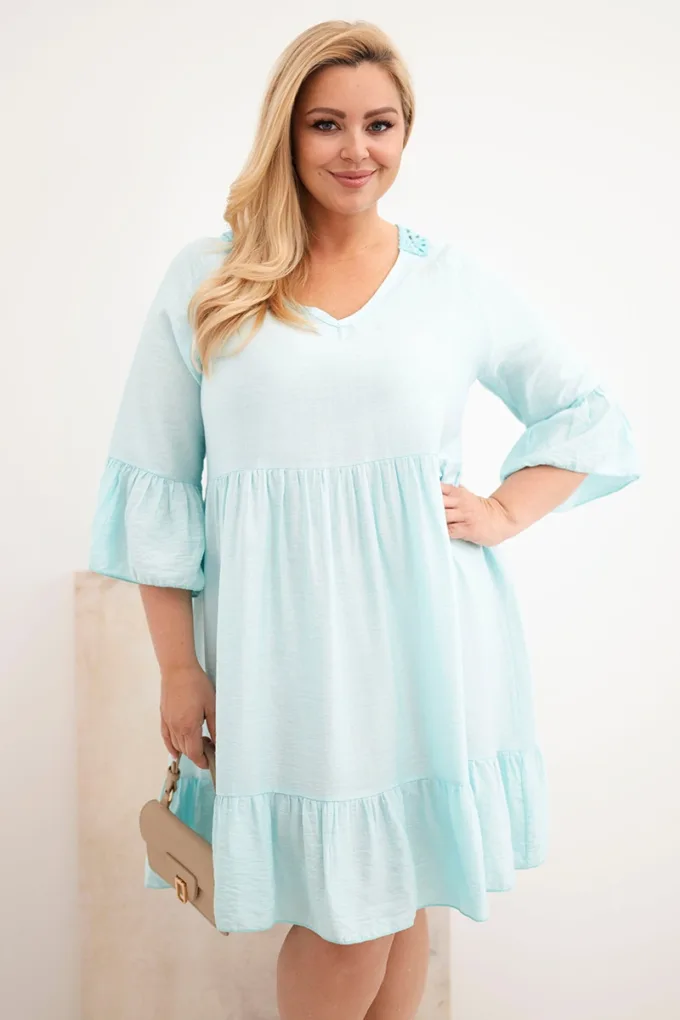 Sukienka damska Plus Size wiskozowa z ażurowym zdobieniem miętowa