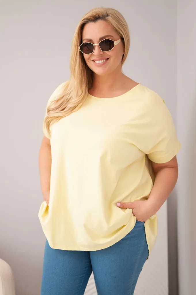 Bluzka damska Plus Size bawełniana z krótkim rękawem żółta