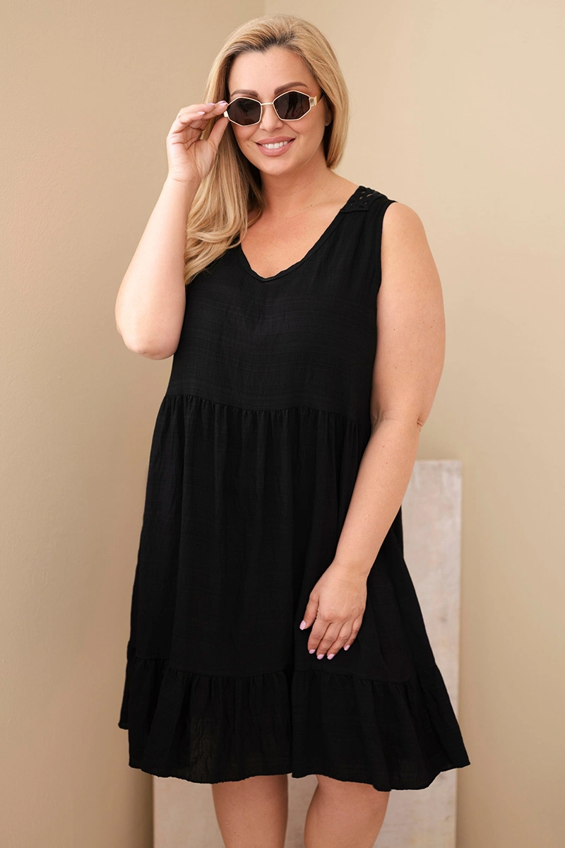 Sukienka damska Plus Size wiskozowa z koronką bez rękawów czarna