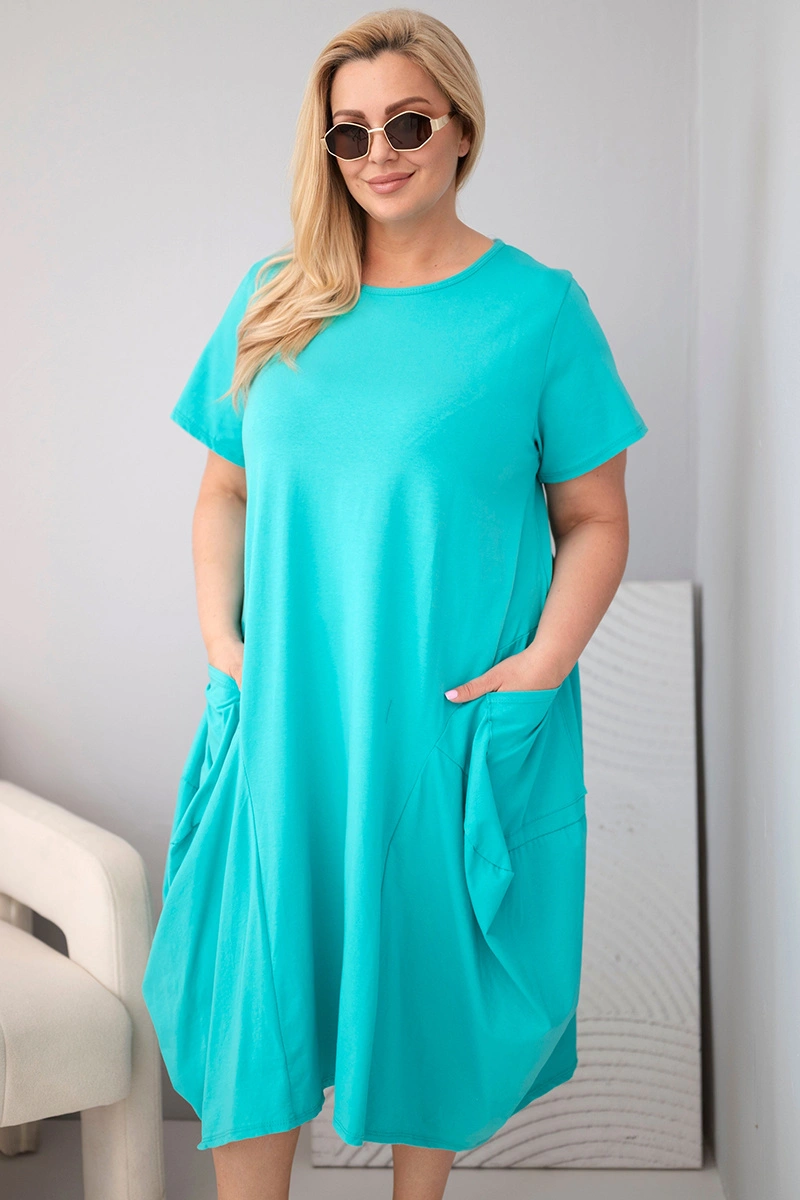 Sukienka damska Plus Size bawełniana z kieszeniami miętowa