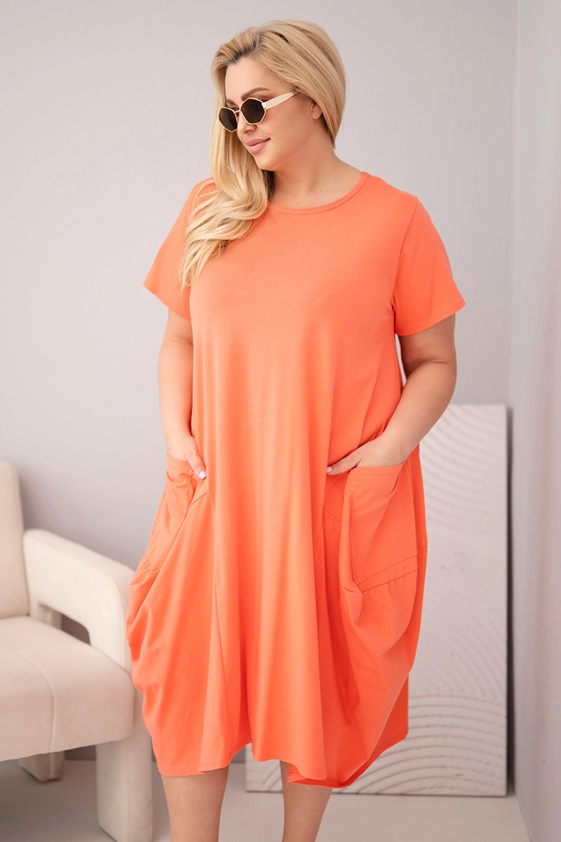 Sukienka damska Plus Size bawełniana z kieszeniami malinowa