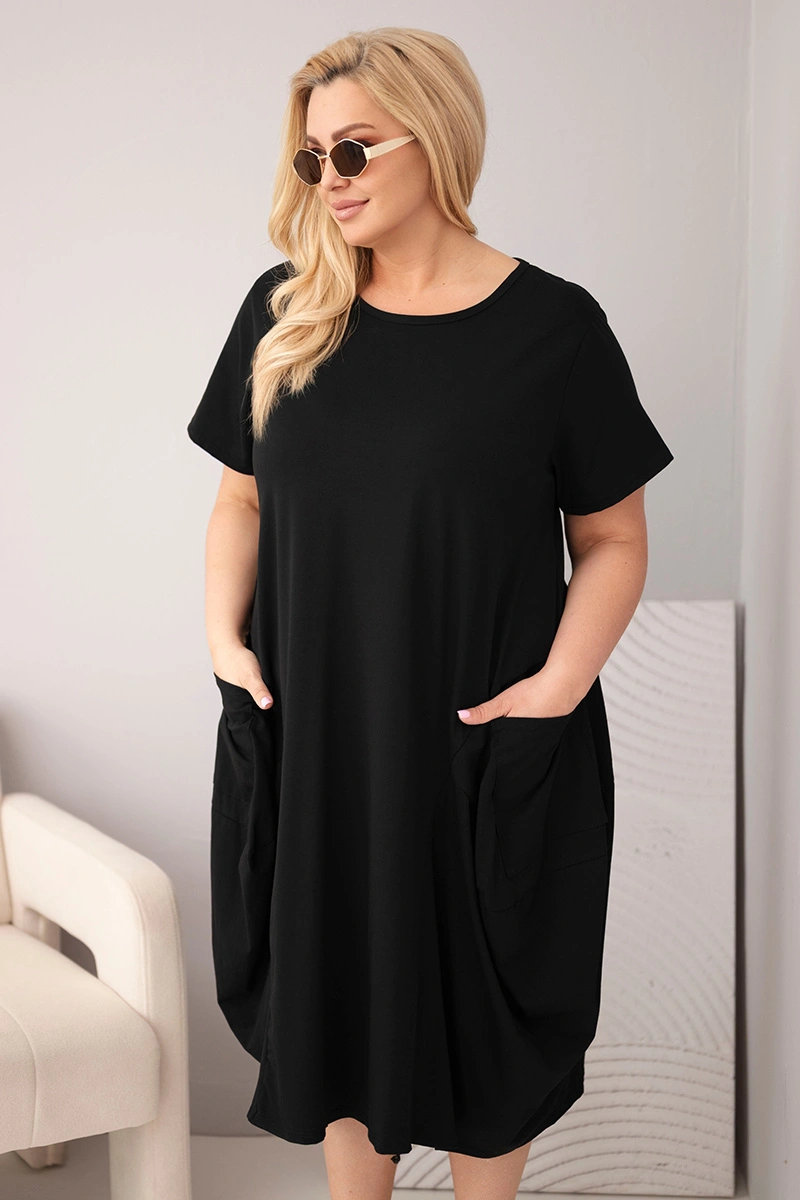 Sukienka damska Plus Size bawełniana z kieszeniami czarna
