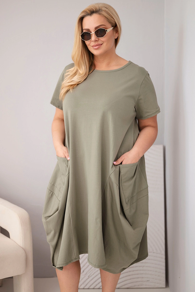 Sukienka damska Plus Size bawełniana z kieszeniami khaki