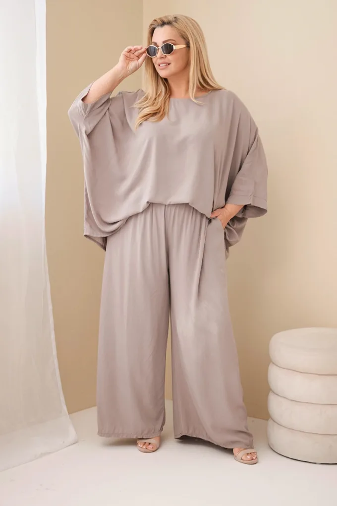 Komplet damski Plus Size wiskozowy z szerokimi spodniami i bluzką fango