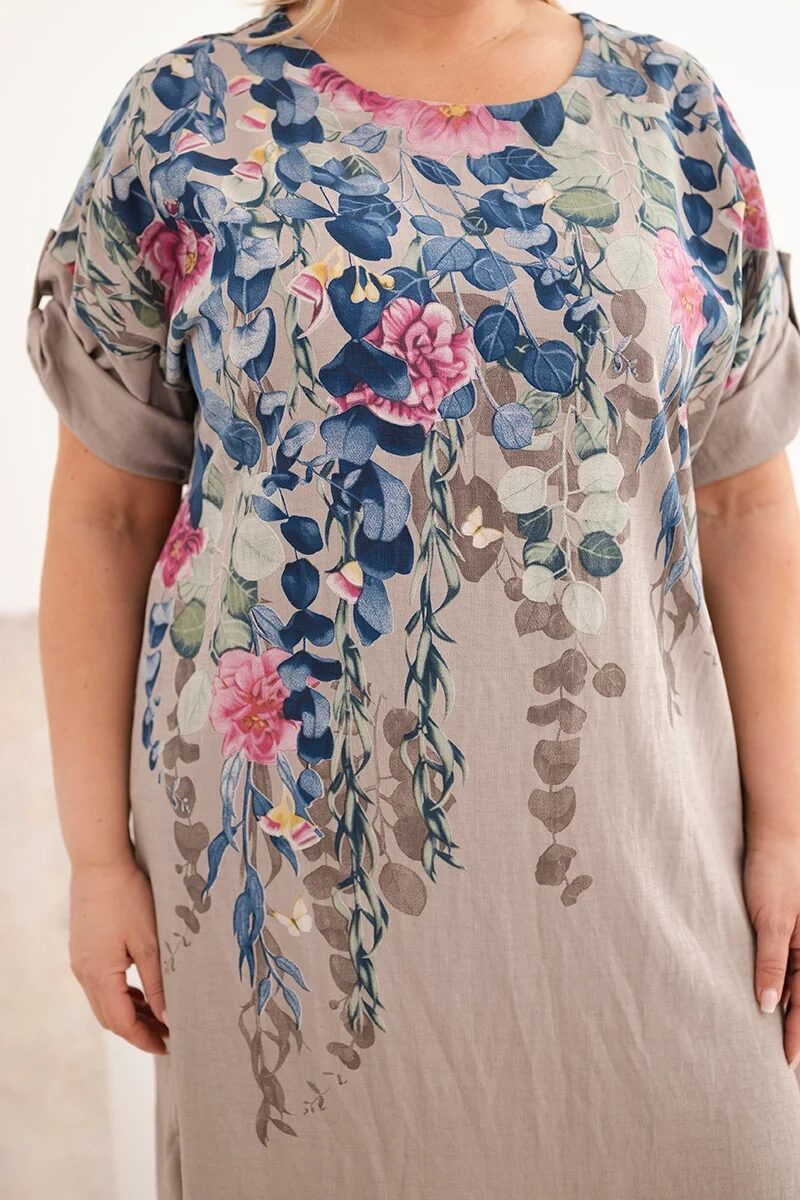 Sukienka damska wiskozowa Plus Size z krótkim rękawem i rozcięciami po bokach fango - obrazek 4
