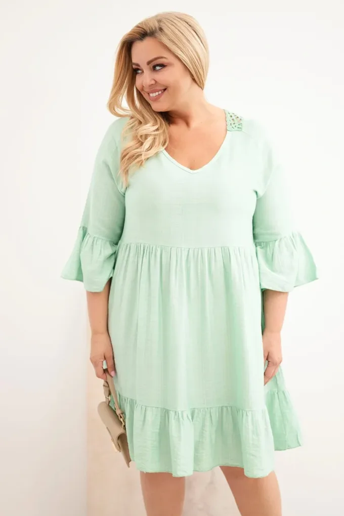 Sukienka damska Plus Size wiskozowa z ażurowym zdobieniem ciemno miętowa