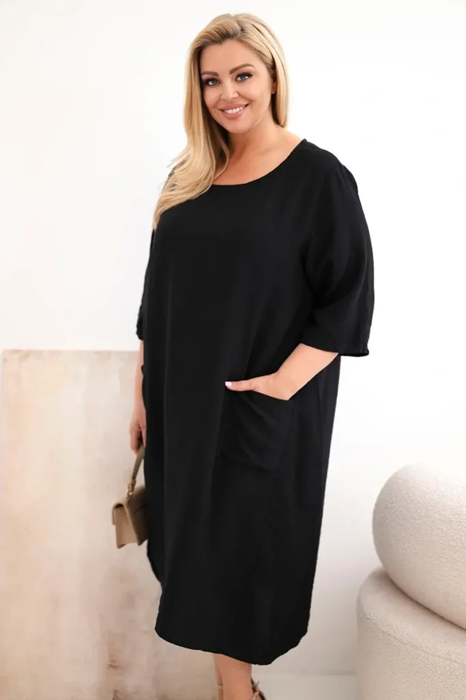 Sukienka damska Plus Size wiskozowa z kieszeniami krótki rękaw czarna