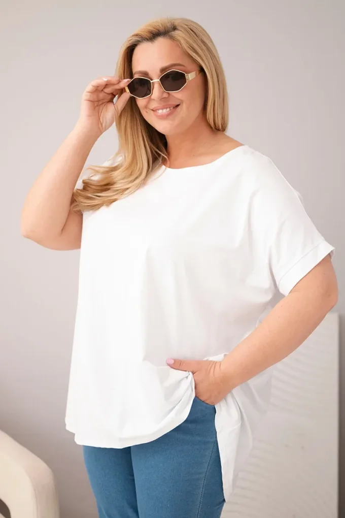 Bluzka damska Plus Size bawełniana z krótkim rękawem biała