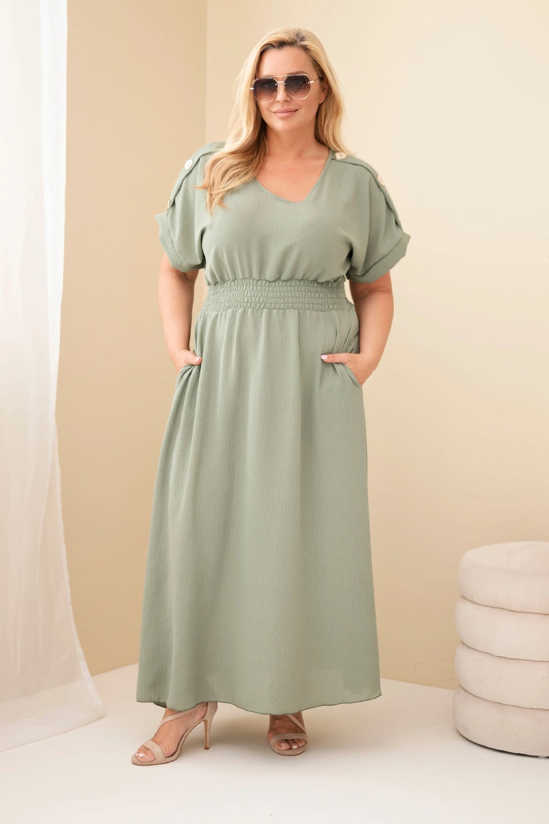 Sukienka damska Plus Size z marszczoną talią khaki