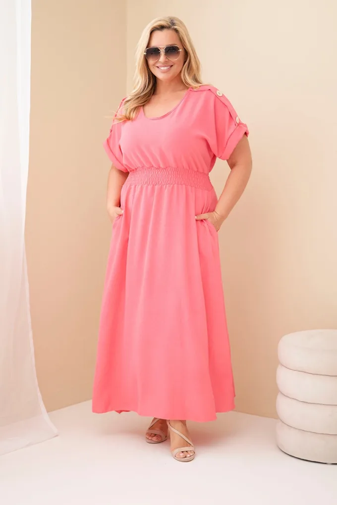 Sukienka damska Plus Size z marszczoną talią różowa