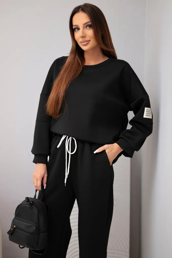 Komplet damski masełko bluza + spodnie czarny