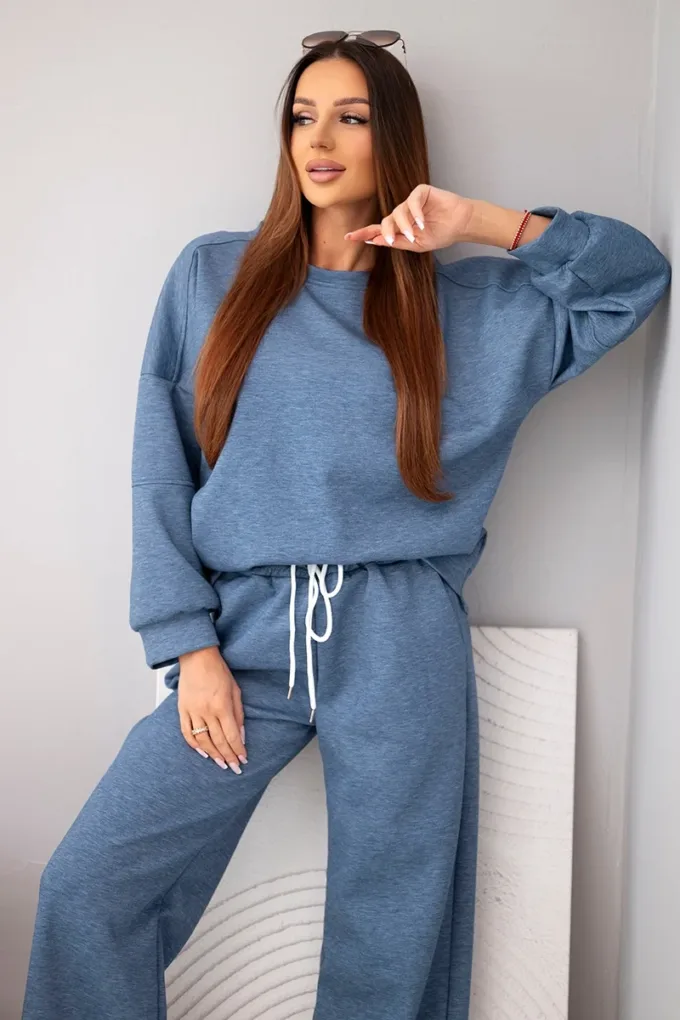 Komplet damski masełko bluza + spodnie jeansowy melanż