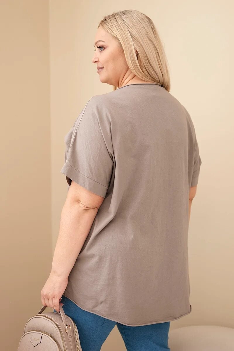 Bluzka damska bawełniana Plus Size z haftowanymi kwiatami fango - obrazek 4