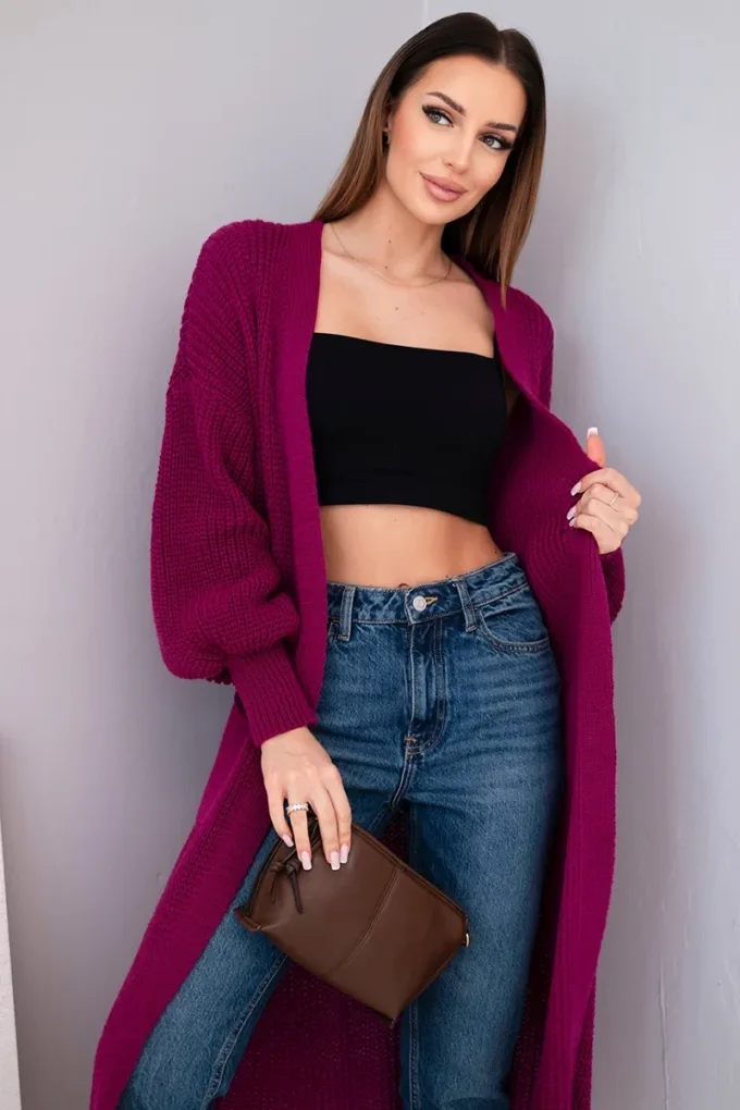 Sweter długi kardigan ciemny fioletowy