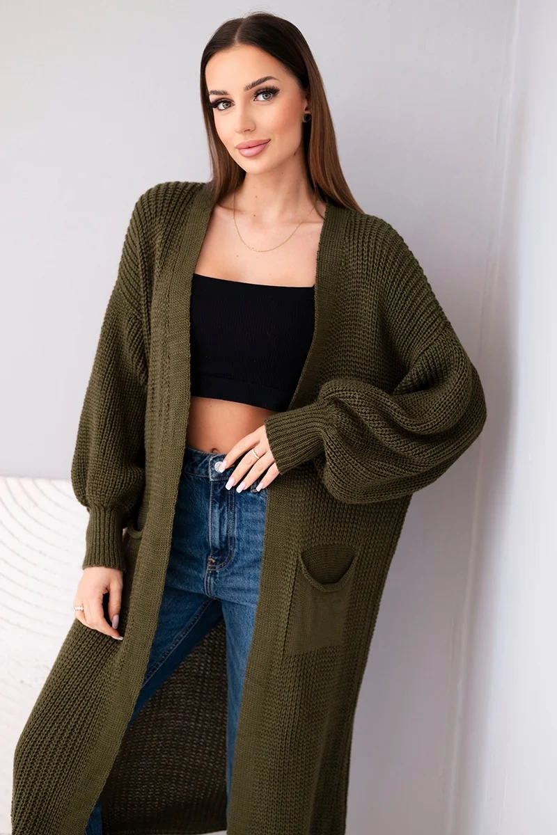 Sweter długi kardigan khaki