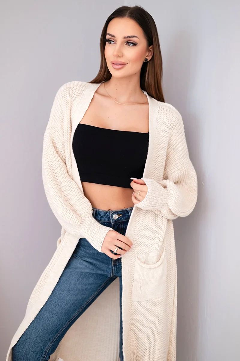 Sweter długi kardigan jasny beżowy