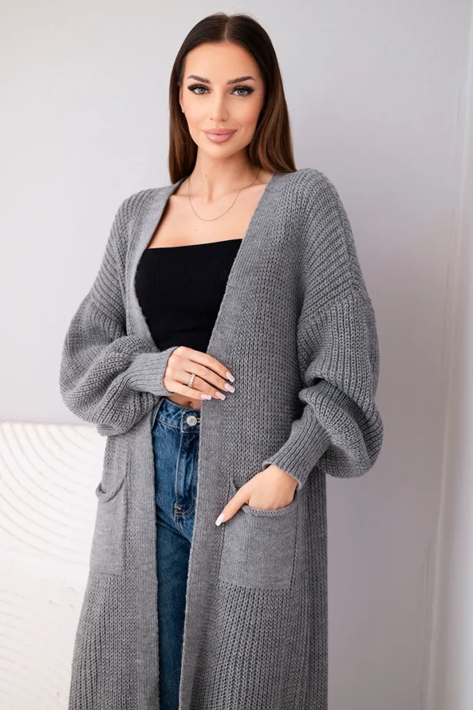 Sweter długi kardigan ciemny szary